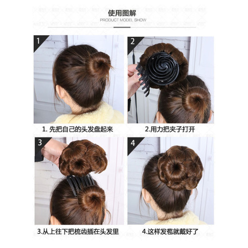 假發女九朵花發包假發圈頭花磐發器蓬松自然花苞丸子頭嬾人假發包