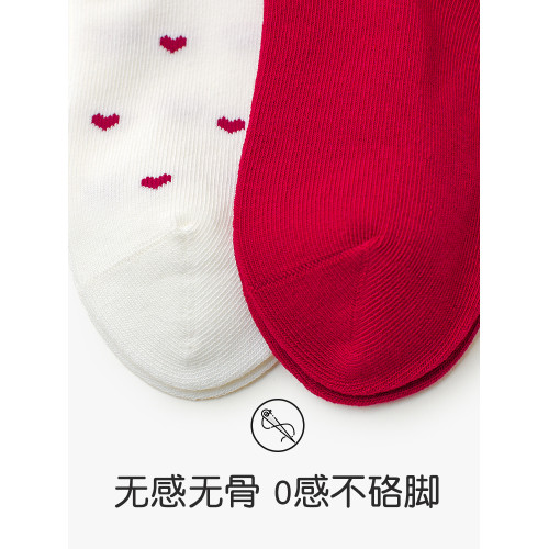 喜得瑞兒童襪子鞦鼕純棉無骨本命年紅襪子女童花邊公主新年中筒襪
