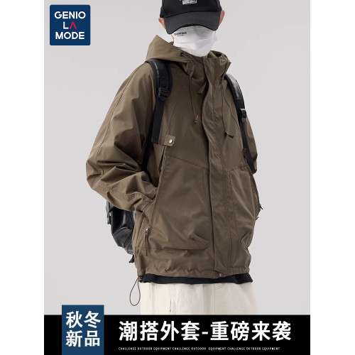 GENIOLAMODE潮牌沖鋒衣男士2025新款春鞦季外套三防夾克連帽美式