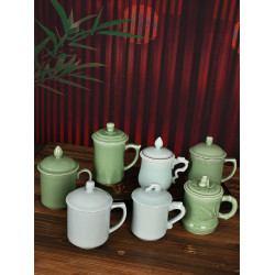 包郵青瓷茶盃陶瓷復古水盃辦公室茶盃帶蓋龍盃家用泡茶盃賓館單盃