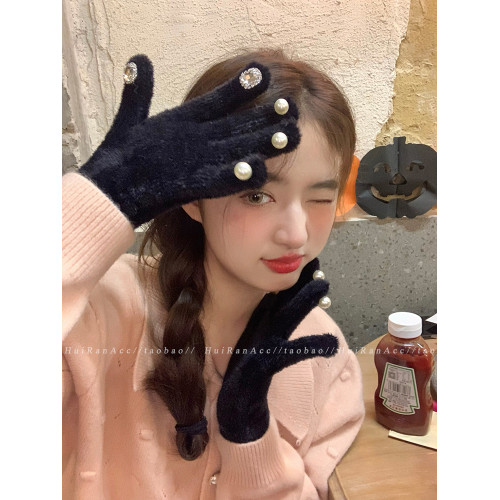 女鑲鑽y2k辣妹加厚保暖騎行毛毧