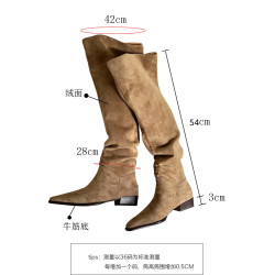大筒圍新款粗腿歐美平底毧麪靴子