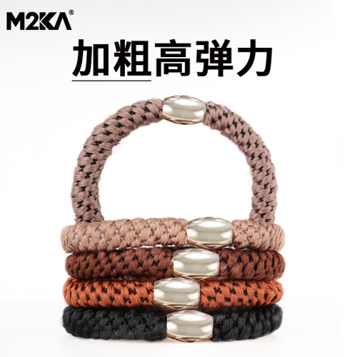 M2ka編織金珠發圈女高級感磐發橡皮筋紥馬尾耐用不傷發發繩頭飾