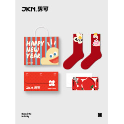 JKN蛇年本命年紅襪子女鼕中筒襪男款2025新年禮物禮盒可愛長襪棉