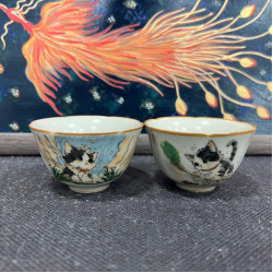 汝窰萌貓高档品茗盃開片陶瓷