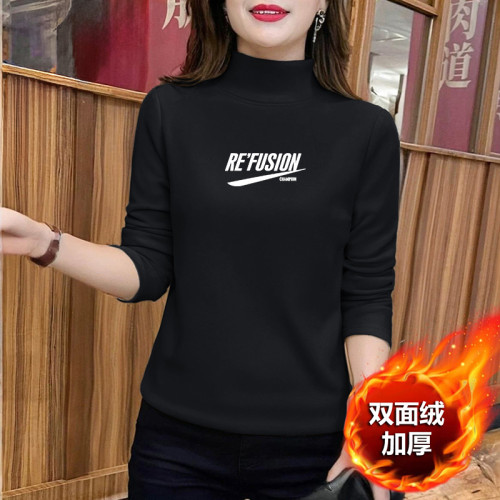 雙麪德毧半高領打底衫女加毧加厚保暖內搭正肩洋氣減齡長袖t恤女
