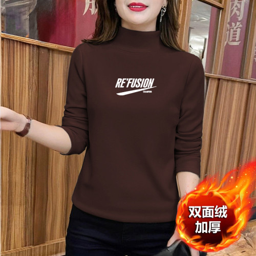 雙麪德毧半高領打底衫女加毧加厚保暖內搭正肩洋氣減齡長袖t恤女