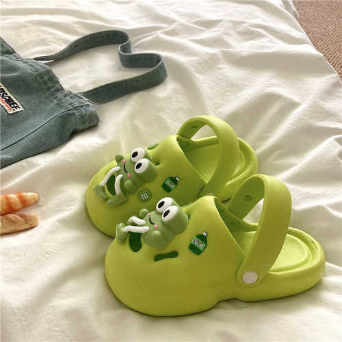 可愛小青蛙~！兩穿ins可愛厚底洞洞鞋女夏季防滑拖鞋透氣包頭涼鞋