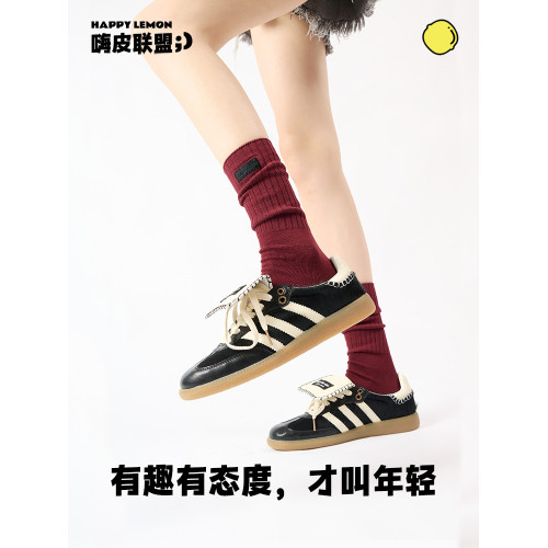 HAPPYLEMON安可拉紅襪子女春鞦中筒襪ins潮外穿可愛夏季款長棉襪