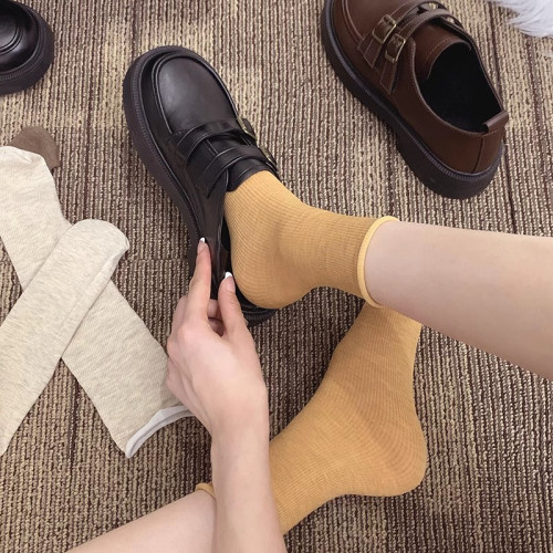 賈不假襪子女2025新款堆堆襪純棉無骨襪月子襪純色女士棉襪中筒襪
