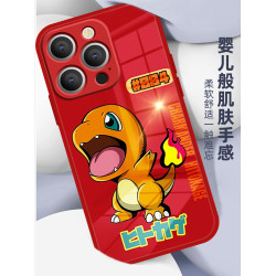 【卡通】蘋果14pro手機殼玻璃小火龍iPhone16promax限定款適用15pro高級感手機殼12/13/14/15防摔寶可夢13pro