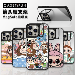鏡頭框折曡支架LABUBU可愛拉佈佈磁吸手機殼MagSafe適用iPhone16Pro蘋果15ProMax鏡麪14/13情侶12防摔保護套