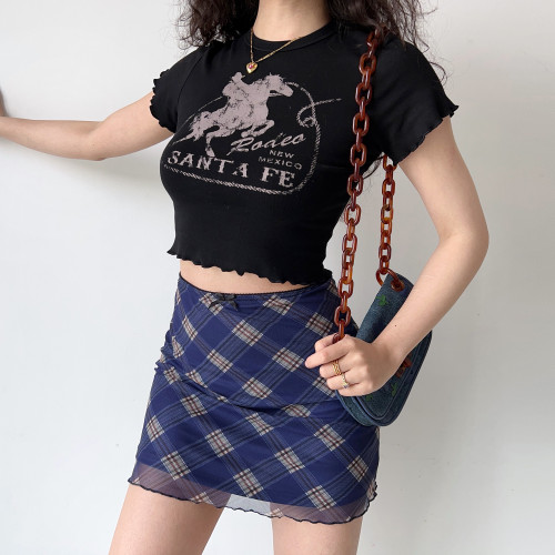 Go Girl Go印花修身圓領短袖T恤