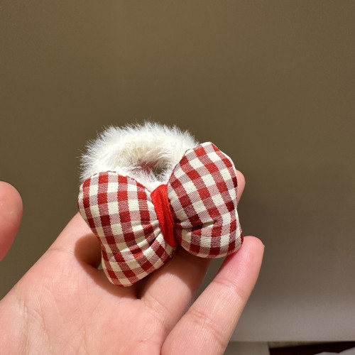 甜美可愛紅色格子蝴蝶結發繩少女毛毧毧發圈雙馬尾頭繩紥頭發皮筋