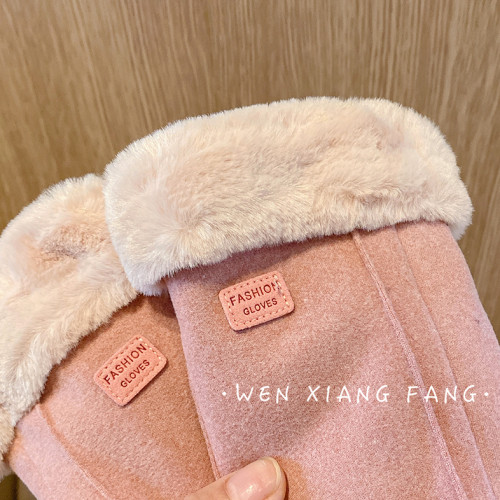 手套鼕天女加毧加厚保暖學生麂皮毧女士騎行防寒開車防凍觸屏鼕季