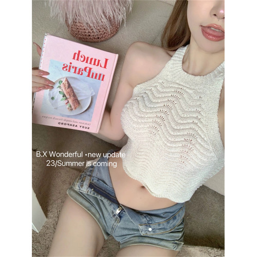 甜辣妹性感女夏季別致波浪紋吊帶