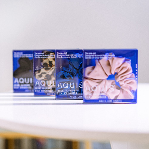 不畱痕！AQUIS真絲發圈黑色/豹紋/藍色緞麪大腸頭繩 高彈力順滑