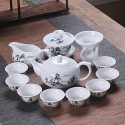 茶具套裝青花陶瓷家用泡茶器功夫蓋碗整套簡約辦公室會客茶盃特價