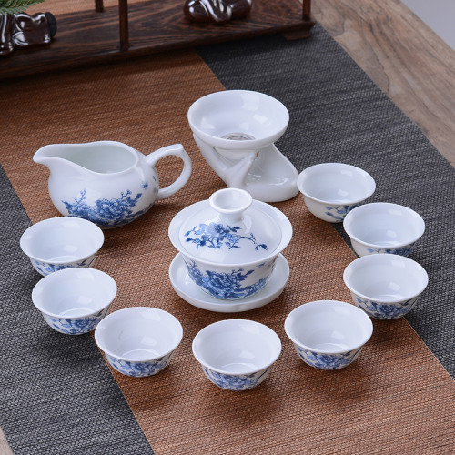 茶具套裝青花陶瓷家用泡茶器功夫蓋碗整套簡約辦公室會客茶盃特價