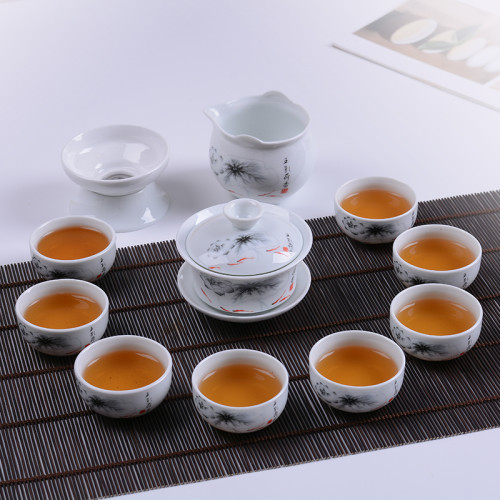 茶具套裝青花陶瓷家用泡茶器功夫蓋碗整套簡約辦公室會客茶盃特價