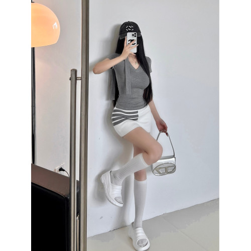 M5349飄帶女夏季修身短袖T恤