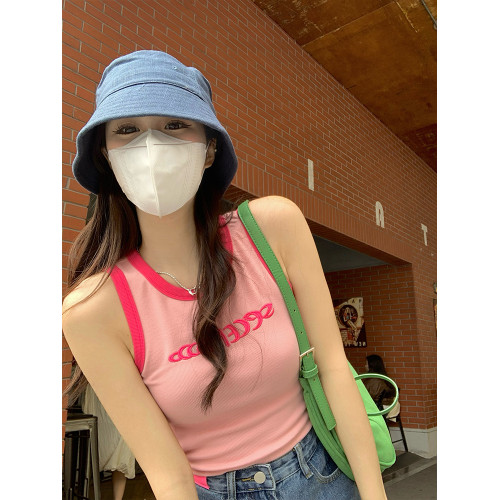 宋正恩粉色t恤打底上衣小吊帶