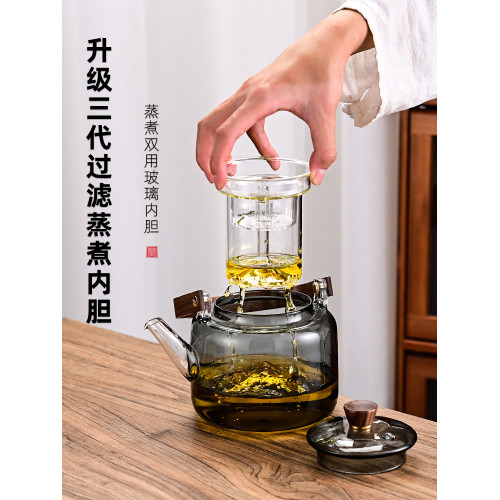 新款家用提梁明火燒水花茶壺玻璃