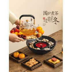 圍爐煮茶電爐室內家用器具全套鼕天烤火爐套裝用電圍聚煮茶電陶爐