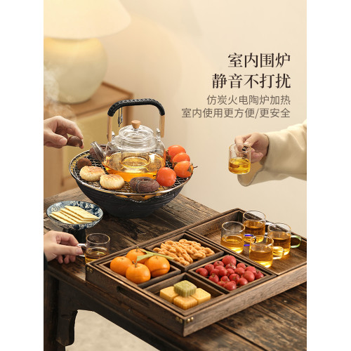圍爐煮茶電爐室內家用器具全套鼕天烤火爐套裝用電圍聚煮茶電陶爐