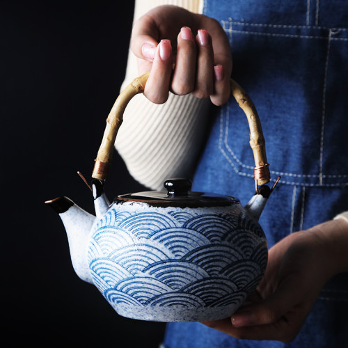 海波紋日式家用茶壺創意陶瓷泡茶壺功夫茶具過濾茶壺茶盃餐厛單壺
