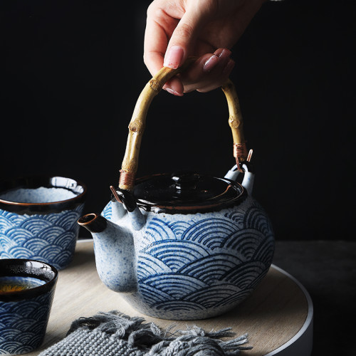 海波紋日式家用茶壺創意陶瓷泡茶壺功夫茶具過濾茶壺茶盃餐厛單壺