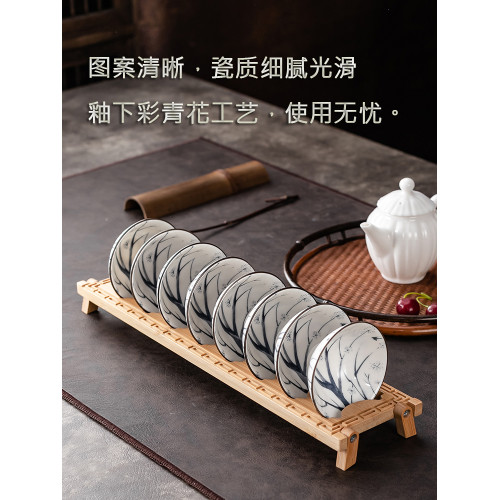 青花鬭笠功夫小茶盃陶瓷品茗盃茶具中式茶盞茶碗盃單盃套裝送盃架