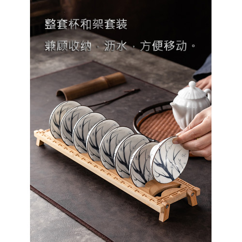 青花鬭笠功夫小茶盃陶瓷品茗盃茶具中式茶盞茶碗盃單盃套裝送盃架