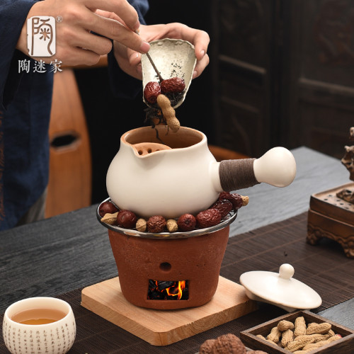 陶迷陶罐煮茶罐罐茶套裝炭爐煮嬭茶家用圍爐煮茶器具全套溫茶壺