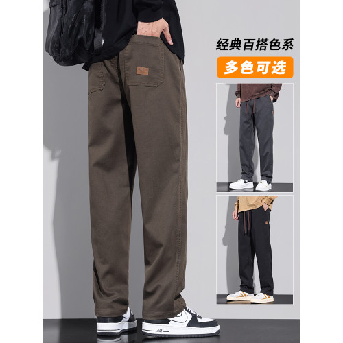 2025春鞦季男士百搭寬松直筒休閑褲潮流美式高街濶腿工裝褲子男生