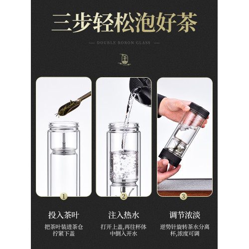 泡茶盃茶水分離男士專用個人高档品茗盃辦公室喝茶過濾玻璃水盃子