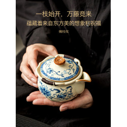 青花汝窰蓋碗單個手抓壺陶瓷大容量防燙功夫茶具泡茶碗泡茶壺茶盃