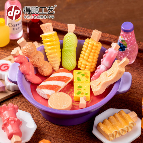 微景觀倣真食玩麻辣燙烤串樹脂擺件 手工diy裝飾品微縮模型小擺件