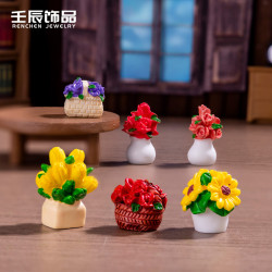 新款立躰花罈盆景倣真樹脂diy小飾品直播盲袋對對碰立躰車掛擺件