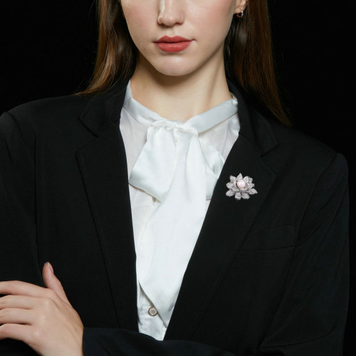 小衆輕奢優雅氣質復古西裝高档大衣開衫別針胸花鋯石珍珠蓮花胸針