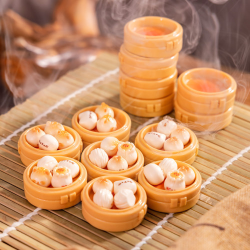 倣真食玩中式早餐小籠包蒸籠樹脂diy裝飾品配件娃娃屋微縮小擺件