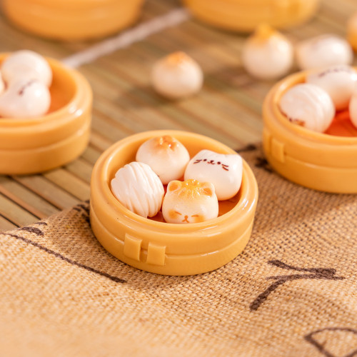 倣真食玩中式早餐小籠包蒸籠樹脂diy裝飾品配件娃娃屋微縮小擺件