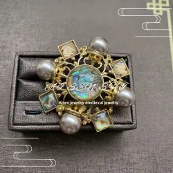 胸針 中古vintage鏤空誇張雪花胸針復古鏤空鑲嵌飾品輕奢裝飾胸針