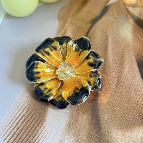 青島中古素金花朵滴釉彩會胸針 復古文藝氣質vintage簡約個性胸花
