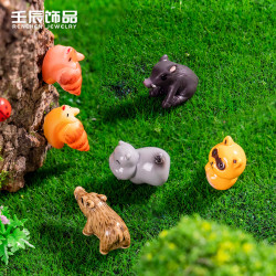 勇敢迷你小動物創意微景觀樹脂工藝品公仔迷你桌麪汽車小擺件diy