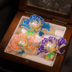 滴油胸針旗袍中國風牡丹花朵高档奢華胸花氣質優雅新中式別針領花