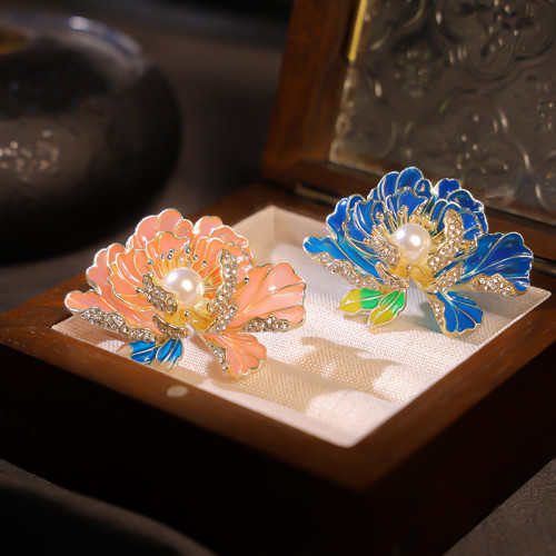 滴油胸針旗袍中國風牡丹花朵高档奢華胸花氣質優雅新中式別針領花