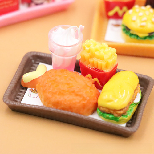 Dollhouse娃娃屋微縮食玩倣真漢堡薯條全家桶場景模型Bo11小擺件