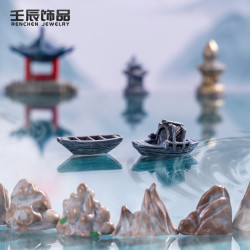 微景觀創意倣真假山橋梁船涼亭小擺件苔蘚園藝造景diy樹脂配件