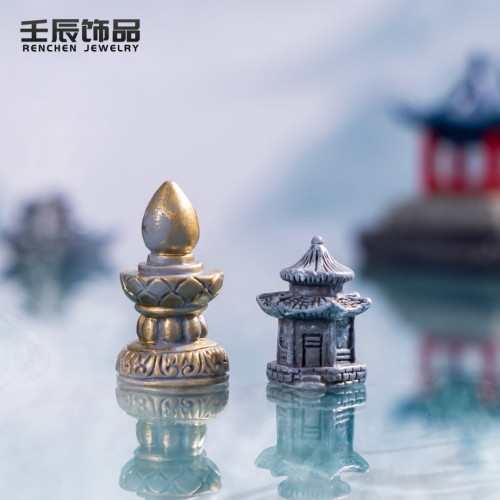 微景觀創意倣真假山橋梁船涼亭小擺件苔蘚園藝造景diy樹脂配件